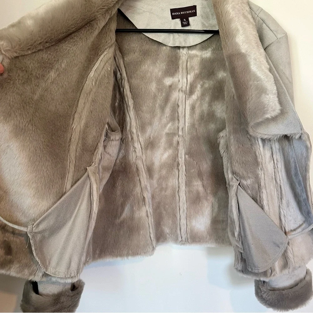Dana Buchman Women's Gray Faux Suede Fur Jacket - Size: Extra Large